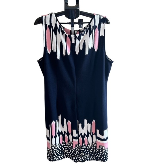 Maya Brooke Women's 22W Navy Pink White‎ Abstract Sleeveless Dress - Picture 2 of 8